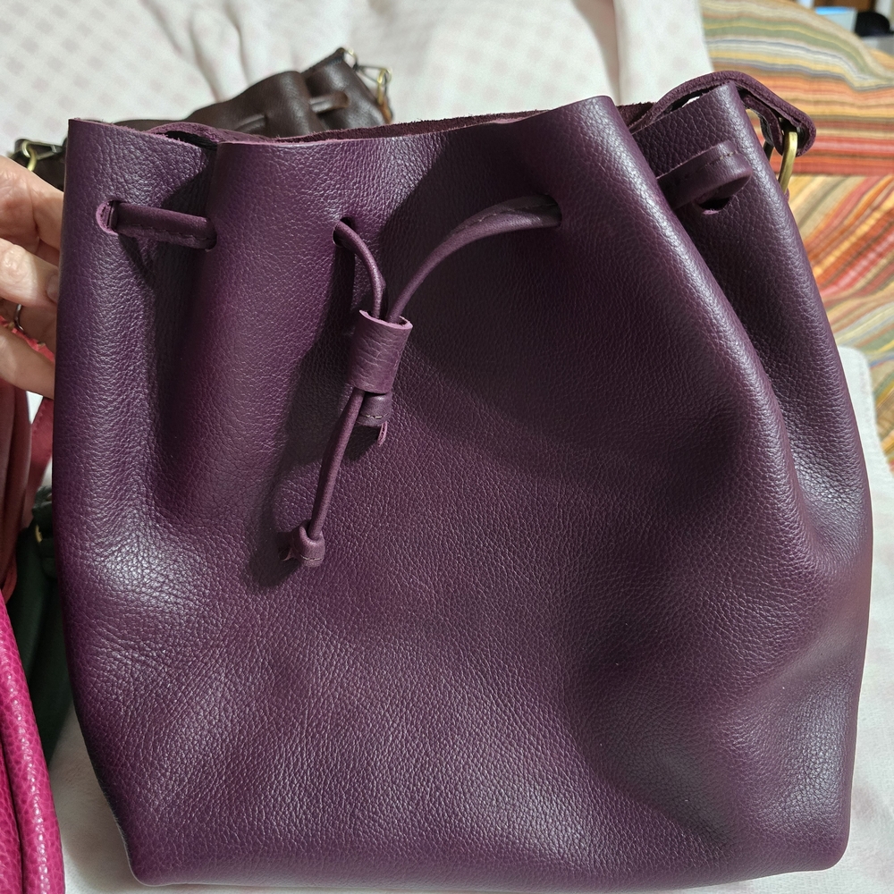 Portland Leather Plum Large Bucket Crossbody Bag